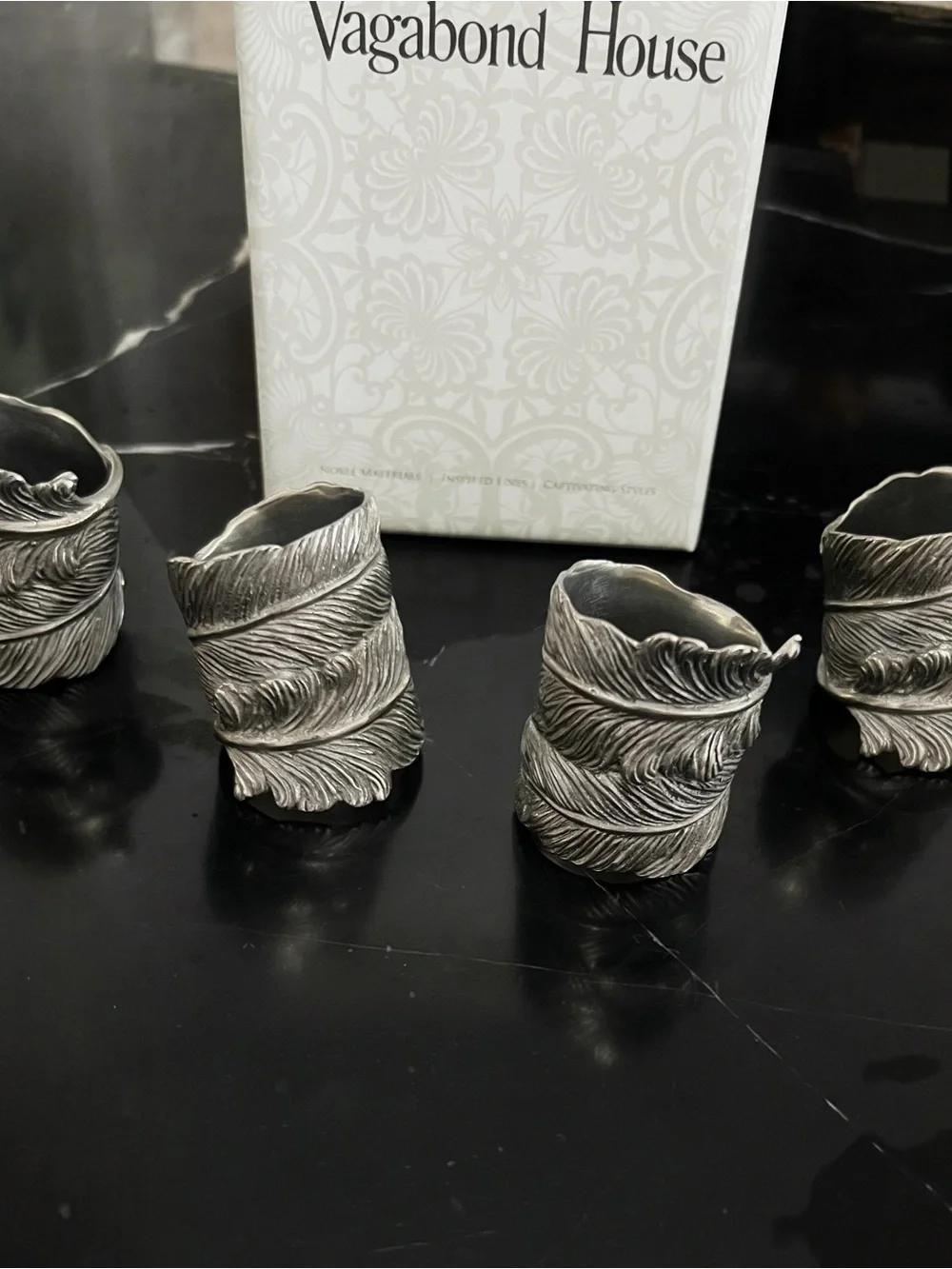 Vagabond House Feather Napkin Ring Set - 2 sets of 4 available